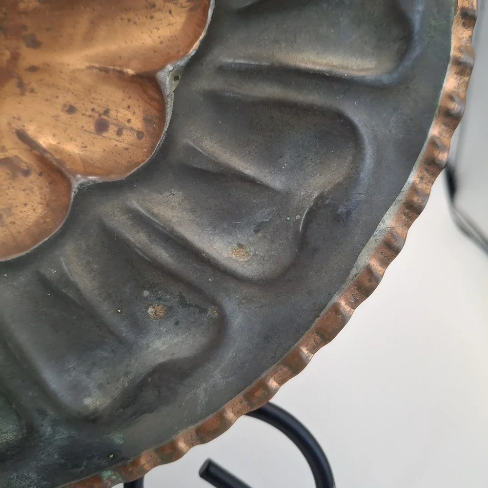 Vintage Italian Copper Footed Tray Scalloped Fluted Oval Serving Platter Italy